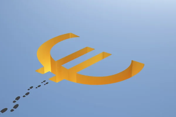 Euro dourado e pegadas — Fotografia de Stock