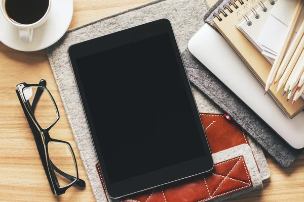 Black tablet on case — Stock Photo, Image