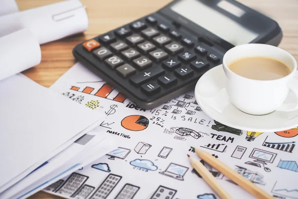 Calculadora y concepto de café — Foto de Stock