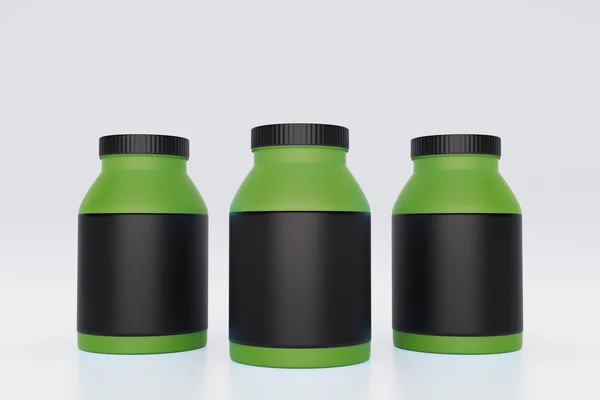 Green bottles with labels — Stock Photo, Image