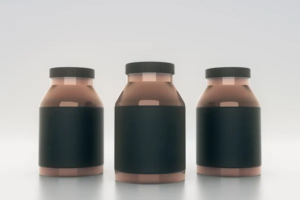 Braune Glasflaschen schwarze Etiketten — Stockfoto