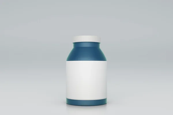 Blauwe fles witte etiket — Stockfoto