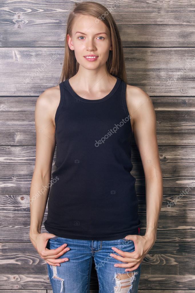 Girl in tank top Stock Photo by 