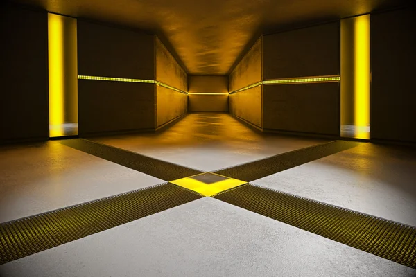 Interior de hormigón con luces amarillas —  Fotos de Stock