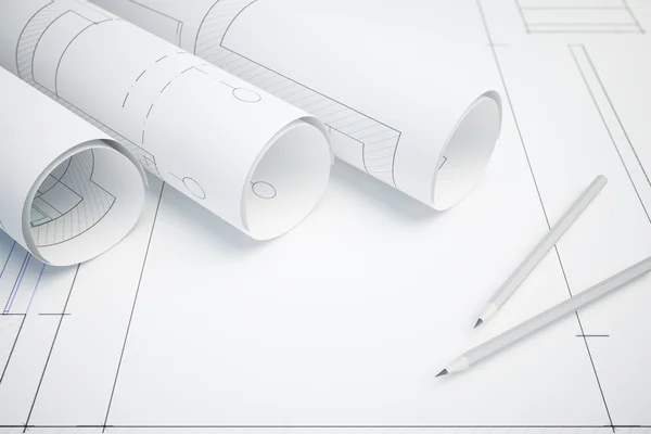Plan architektoniczny i ołówki — Zdjęcie stockowe