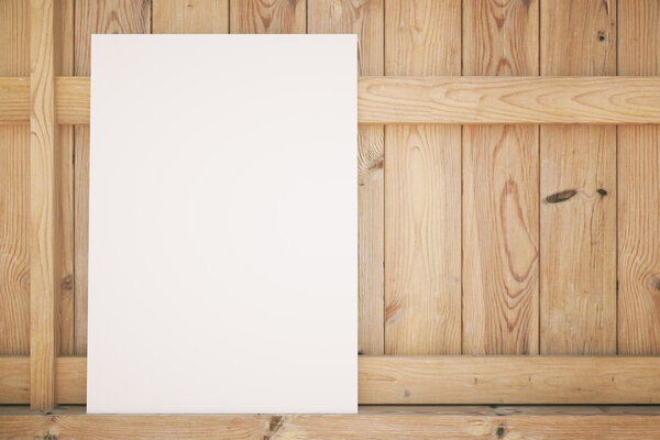 Blank poster on wooden wall. Mock up, 3D Rendering