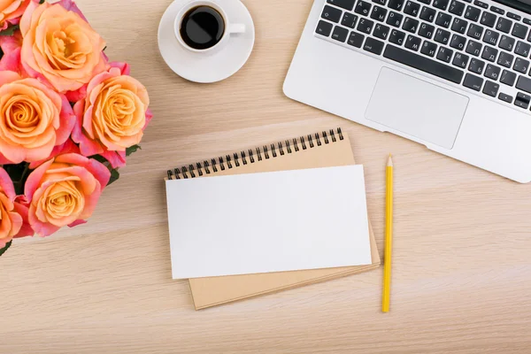 Creative workplace with blank paper — Stock Photo, Image