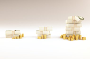 Sikke ve para yığınları ışık arka plan üzerinde büyüyen ile finansal büyüme kavramı.