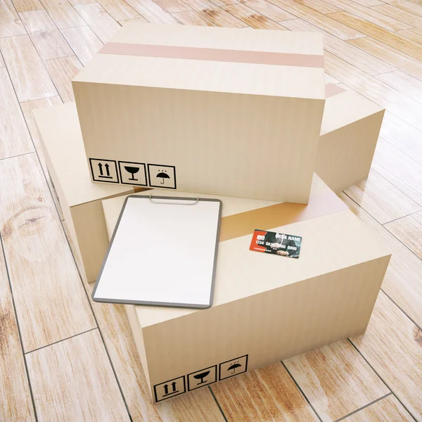 Cardboard boxes with clipboard — Stock Photo, Image