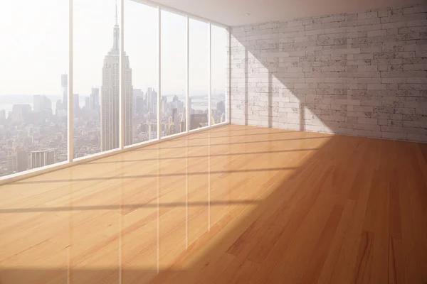 Interior vazio com vista para NY — Fotografia de Stock
