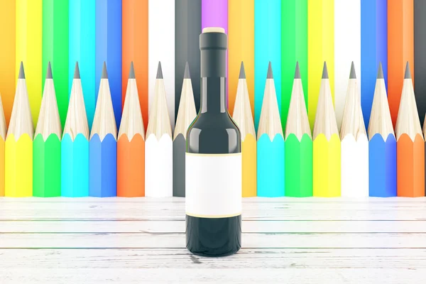 Wine bottle on pencil background — Stock Photo, Image