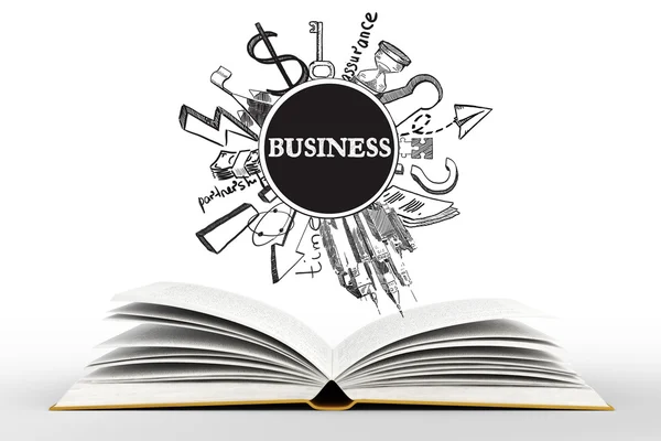 Idee concept met open boek en business schetsen op lichte witte achtergrond — Stockfoto