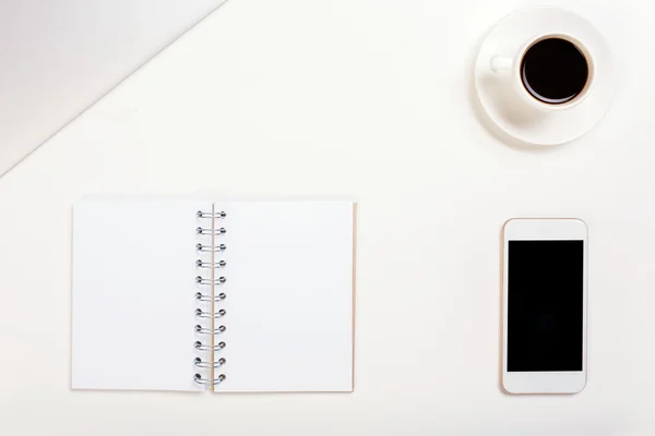 Coffee, notepad and phone — Stock Photo, Image