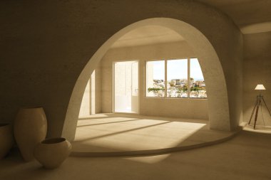 Concrete interior with vases clipart