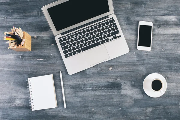 Office desk topview — Stockfoto