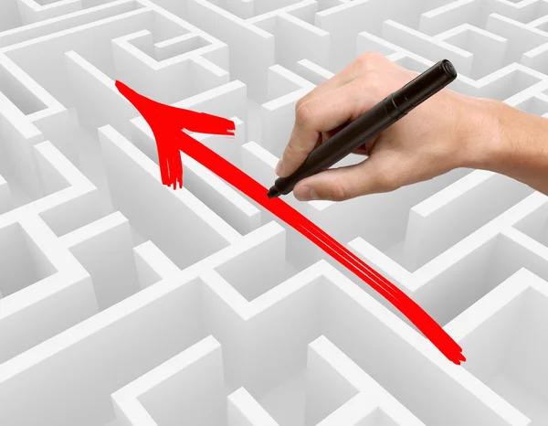 Drawing arrow on maze side — Stock Photo, Image