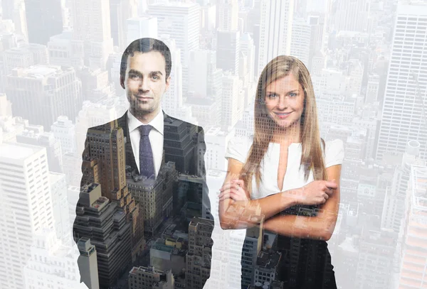 Successful businesspeople double exposure — Stock Photo, Image