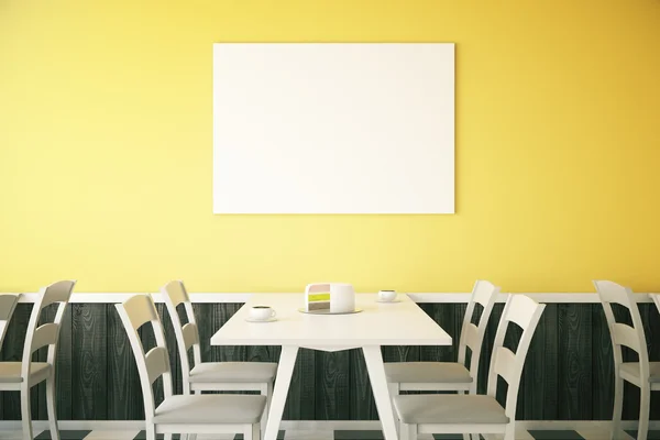 Yellow cafe interior with poster — Φωτογραφία Αρχείου