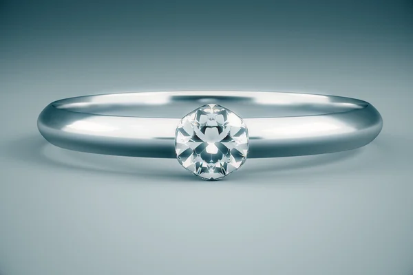 Precioso anillo de diamantes sobre fondo gris. Renderizado 3D —  Fotos de Stock