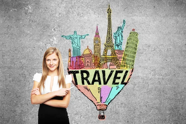 Travel concept with confident businesswoman — Stock Photo, Image