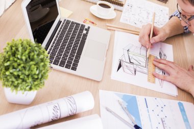 Avrupalı mimar çizim inşaat kroki