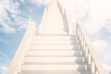 Gökyüzünde başarı için önde gelen hafif beton merdiven. 3D render