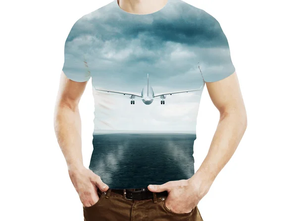 Adam ve gökyüzünde uçan uçak — Stok fotoğraf