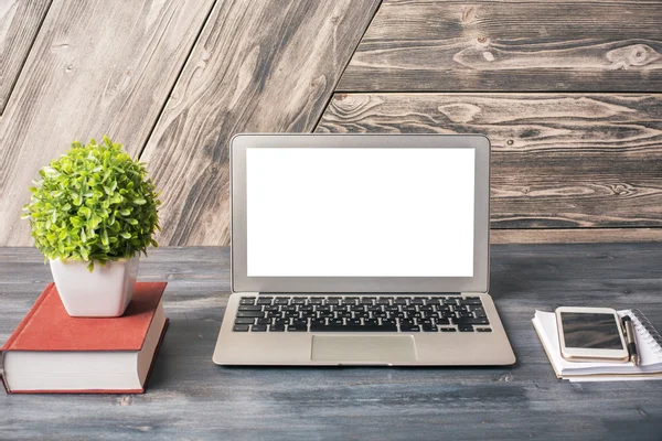 White laptop on desk front — Stock Photo, Image