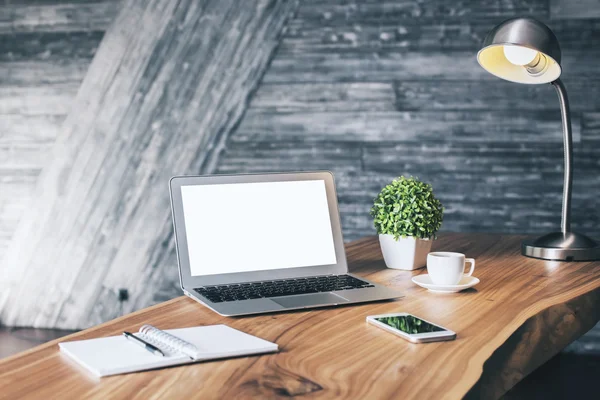 Creative wooden desktop — Stock Photo, Image