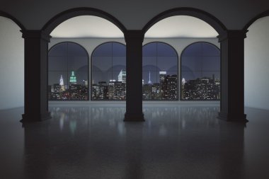 Interior with night city view clipart