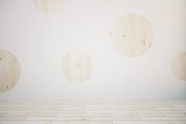 コンクリート壁、木製の円 — ストック写真