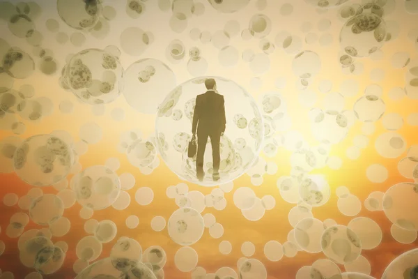 Homem dentro de bolhas, conceito de pesquisa — Fotografia de Stock