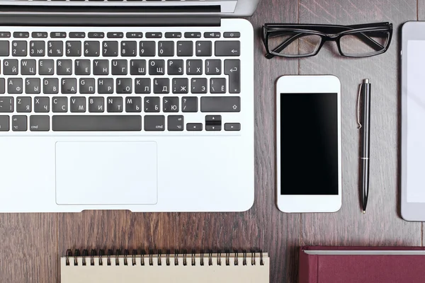 Wooden office desk topview — Stock Photo, Image