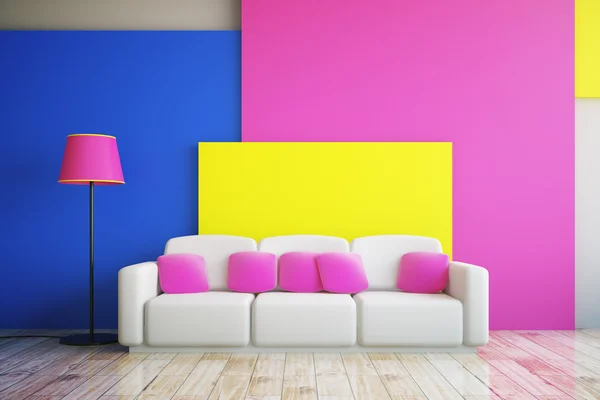 Różowy, niebieski i żółty pokój — Zdjęcie stockowe