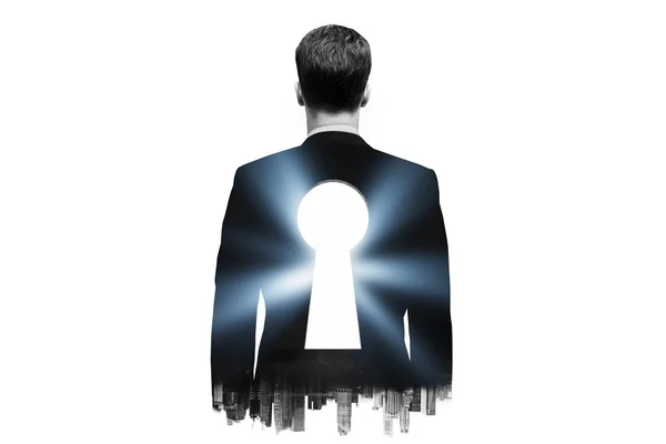 Businessman with keyhole — Stock Photo, Image