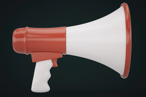 Red megaphone on dark background. Communication concept. 3D Rendering — Stock Photo, Image