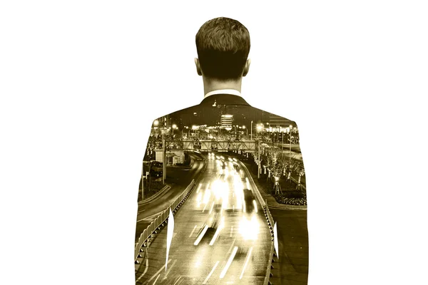 Uomo sullo sfondo della strada della città — Foto Stock