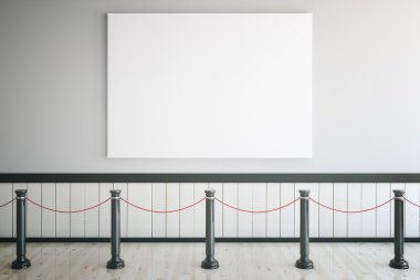 Müze iç boş poster, parmaklıklar ve hafif ahşap zemin ile. 