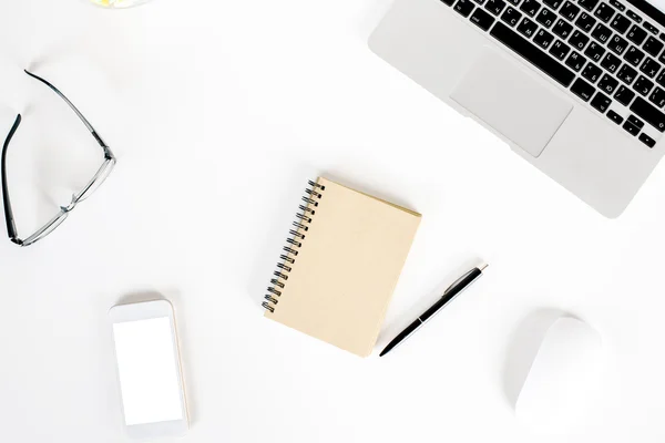 White office desktop with objects — Stock Photo, Image