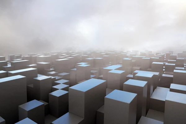 Dark cubes in fog — Stock Photo, Image