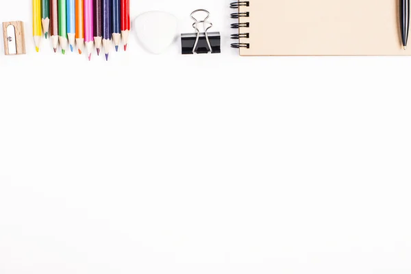 White tabletop with stationery items — Stock Fotó