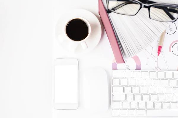 Business report and white smartphone — Stock Photo, Image