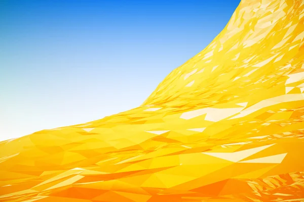 Графическая ярко-желтая волна на светло-голубом фоне. 3D рендеринг — стоковое фото
