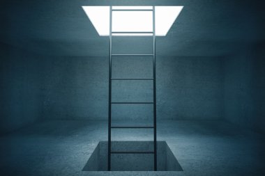 Beton odada kaçış merdiveni. 3d Rendering