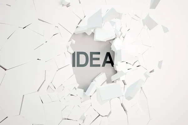 Idea concept with broken concrete wall and text. 3D Rendering — Stock Photo, Image