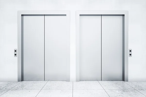 Vue de face de deux ascenseurs à l'intérieur en béton léger. Rendu 3D — Photo