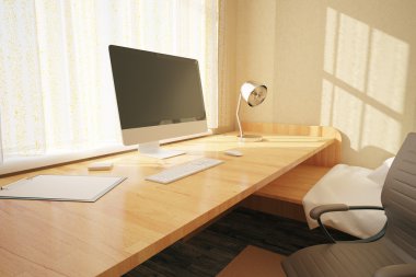 Güneş ışığı ile yatak odası işyeri