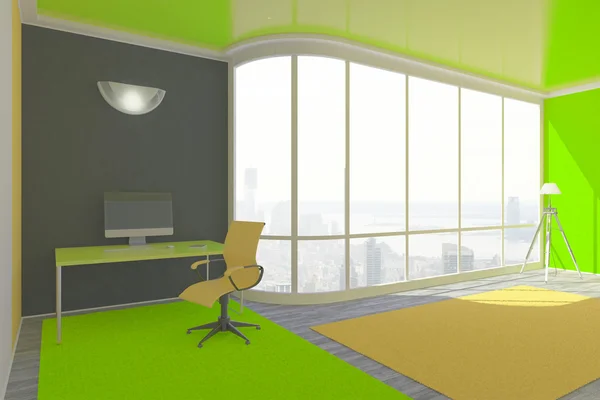 Πράσινο εσωτερικό με χώρο εργασίας — Φωτογραφία Αρχείου