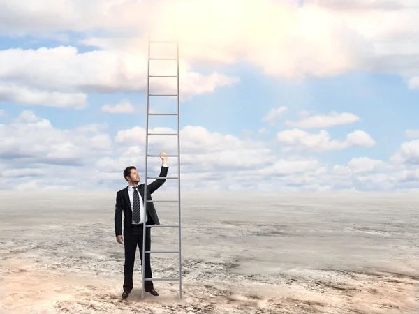 Man holding tall ladder — Stock Photo, Image