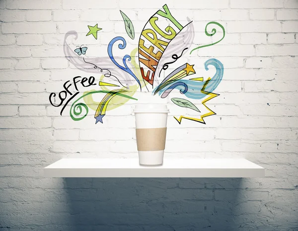 Coffee cup with drawings — Stock Photo, Image